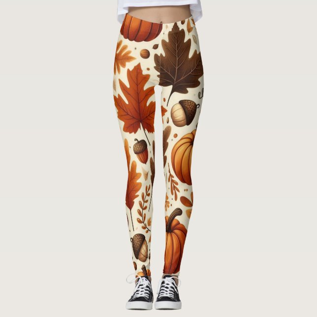 Legging Folhas/abóboras/boletas clássicas do outono (Frente)