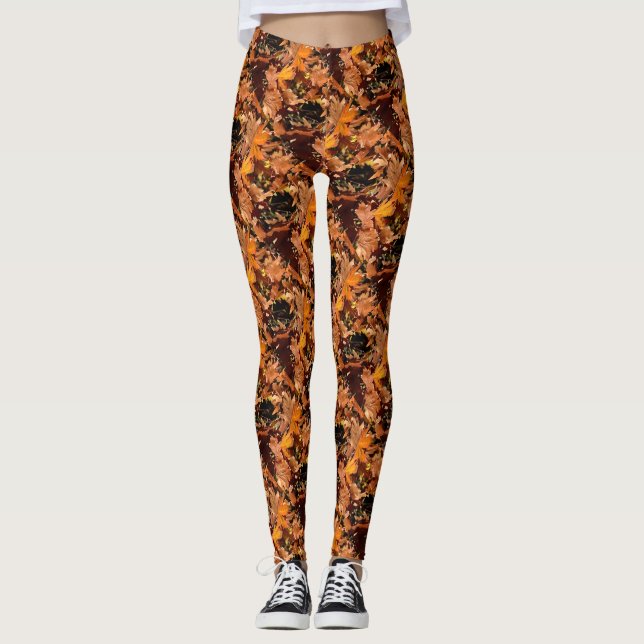 Legging Folhas Artísticas Caindo Ao Sol Do Outono (Frente)