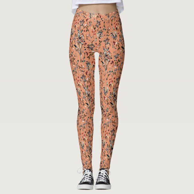 Legging Folhas Berries Laranja Elegante Aquarela Floral (Frente)