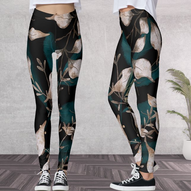 Legging Folhas Botânicas Modernas Escuras (Criador carregado)
