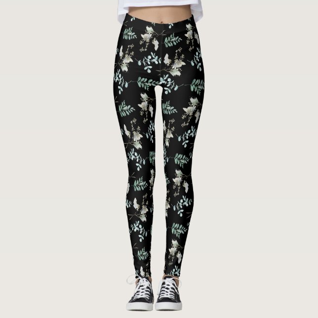 Legging Folhas Botânicas Verde e Preta (Frente)