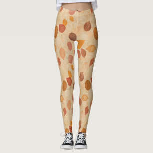 Legging Folhas Caídas Vintage Secas Dourado Laranja Vermel