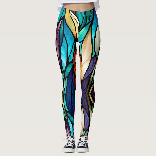 Legging Folhas Coloridas em vidro colorido (Frente)