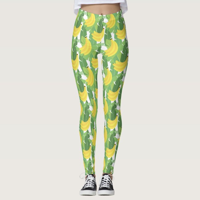 Legging Folhas da banana e teste padrão da fruta (Frente)