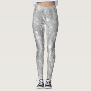 Legging Folhas da Selva Tropical Brilhante Prata Elegante