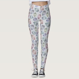 Legging Folhas de abertura sobre fundo de cinza leve