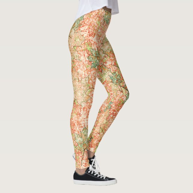 Legging Folhas de abstrato acer sobre fundo de coral arran (Direita)