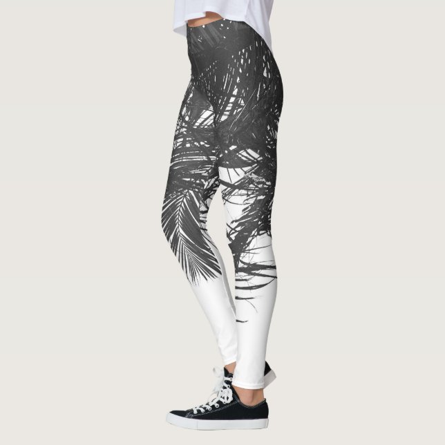 Legging Folhas de Árvore de Palma Branca, Monocromática, P (Esquerda)
