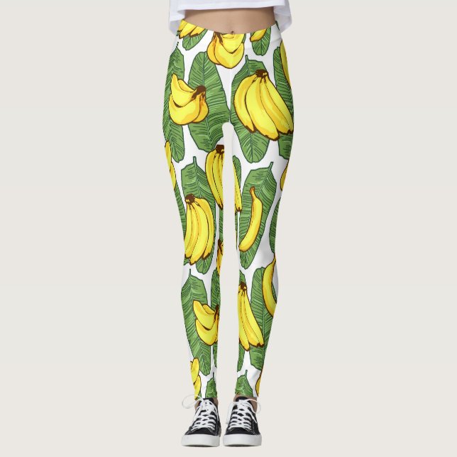 Legging Folhas de Banana: Padrão de Fruta Tropical (Frente)