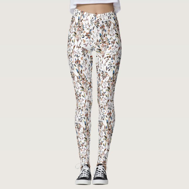Legging Folhas de Berries Branco Elegante Floral (Frente)