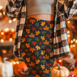 Legging Folhas de Bordo Outono Caem Azul Marinho