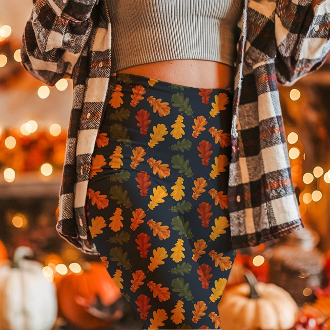 Legging Folhas de Carvalho Outono Caem Azul Marinho (Criador carregado)