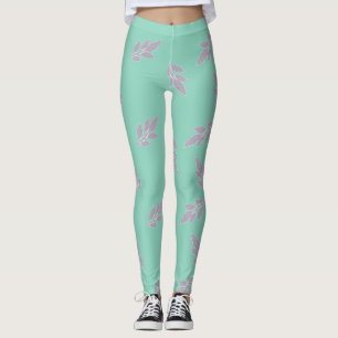 Legging Folhas de cinza em leggetes verdes