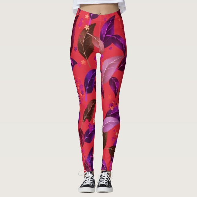 Legging Folhas de cor do limão em flores (Frente)