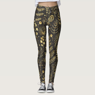 Legging Folhas de Feriado: Padrão de Cone de Pinho de Vint