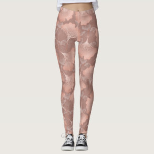 Legging Folhas de Ginkgo Beijo Romântico Dourado Botânico