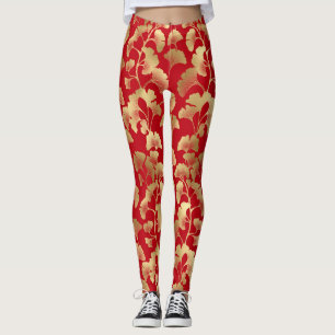 Legging Folhas de Ginkgo Douradas em Botânica Elegante Ver