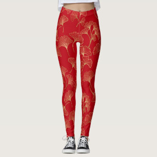 Legging Folhas de Ginkgo Douradas em Botânica Elegante Ver