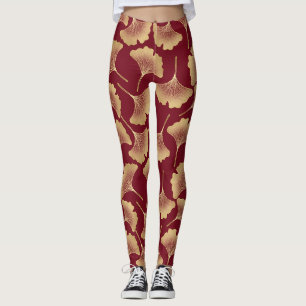 Legging Folhas de Ginkgo Douradas em Botânica Elegante Ver