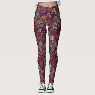 Legging Folhas de Ginkgo em Verde-azulado e Dourado sobre