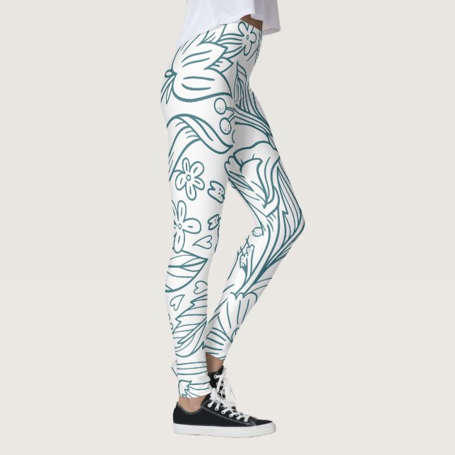 Legging Folhas de Hibisco Florais Simples e Elegantes | (Direita)