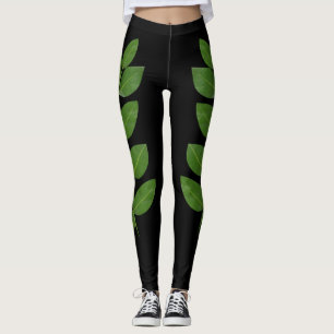 Legging Folhas de Louro Verdes Modernas em Preto