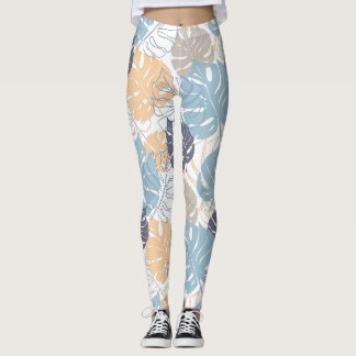 Legging Folhas de monstera azul e amarelo impressas