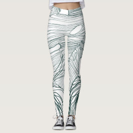 Legging folhas de monstera verde-escura e lírios contorno