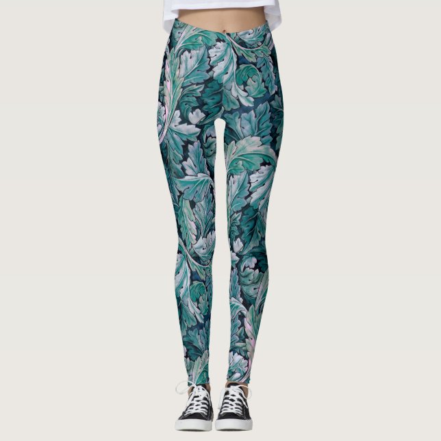 Legging Folhas de Morris Verde e Teal (Frente)