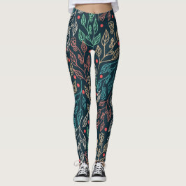 Legging Folhas de multicores escuras