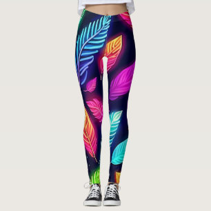 Legging Folhas de Neon em Arte de Brilho Vibrante