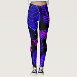 Legging Folhas de Neon em Tons Rosa e Roxo