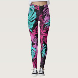 Legging Folhas de Neon Muito Divertidas e Psicodélicas