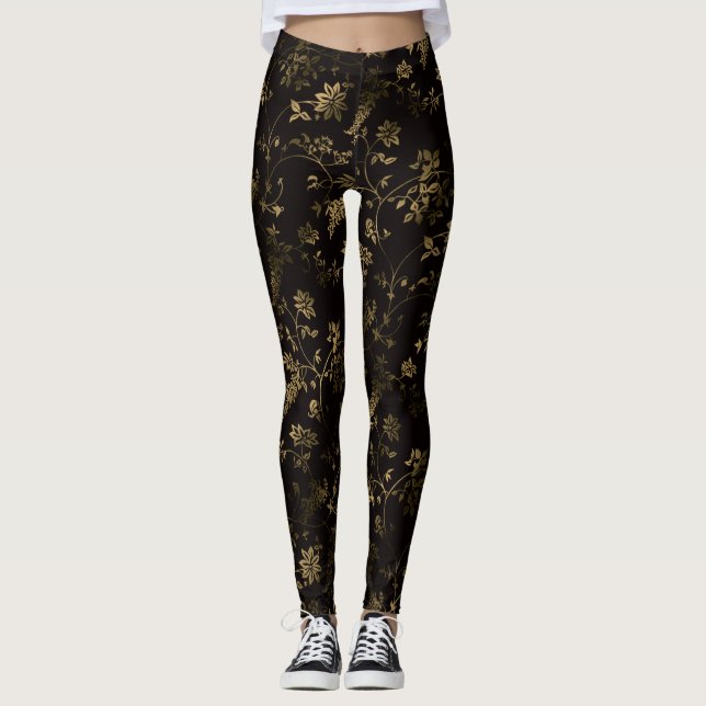 Legging Folhas de ouro-glamínico, castanho (Frente)