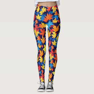 Legging Folhas de outono Coloridas em Fundo Azul Escuro