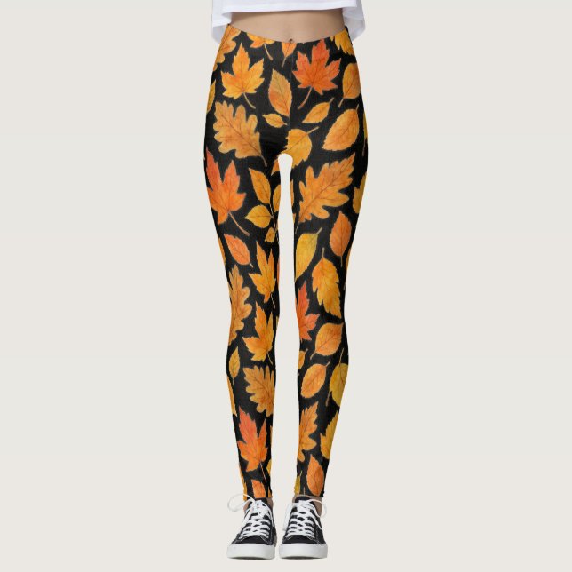 Legging Folhas de Outono em Preto (Frente)