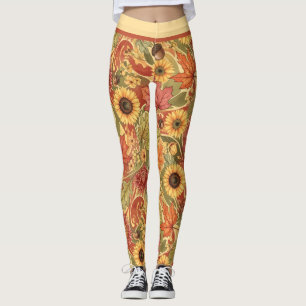 Legging Folhas de Outono, Girassol, Padrão de Bolota