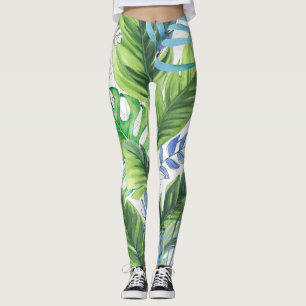 Legging Folhas de palma de aquarelas, fundo sem soldadura 