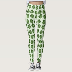 Legging Folhas de Palma, Folhas Verdes, Padrão Tropical