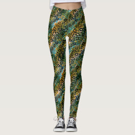 Legging Folhas de palma num fundo-leopardo.