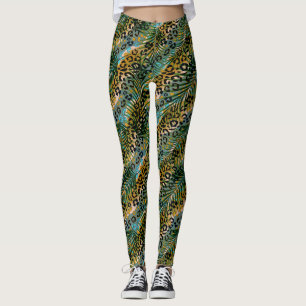 Legging Folhas de palma num fundo-leopardo.