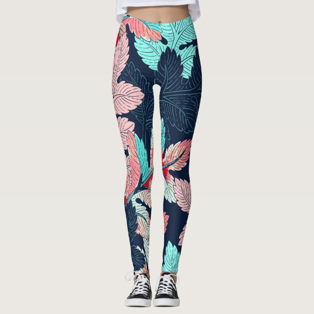 Legging Folhas de Palma Tropicais: Padrão de Vintage (Frente)