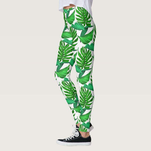 Legging Folhas de palma verdes e brancas, selva tropical (Esquerda)