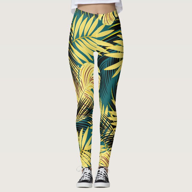 Legging Folhas de Palma: Vintage Escuro Tropical (Frente)