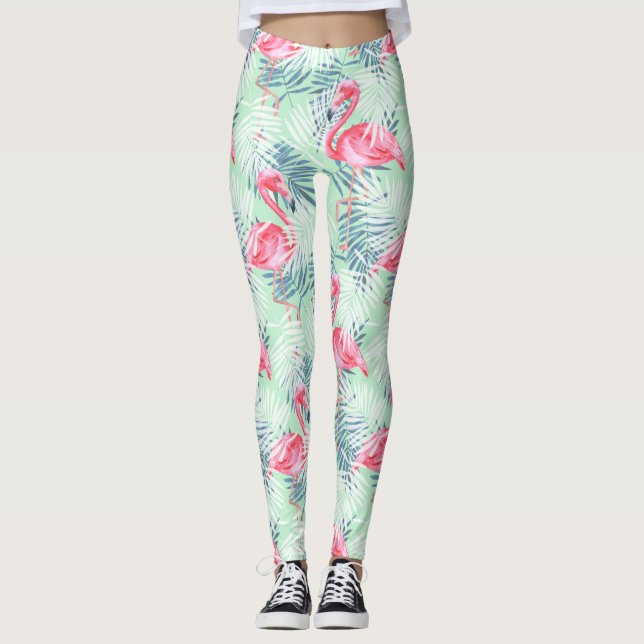 Legging Folhas de palmeira e flamingos (Frente)