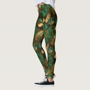 Legging Folhas de Palmeira Tropicais Amarelo Verde da Selv