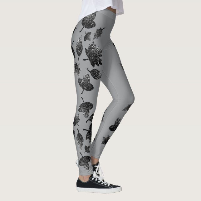 Legging Folhas de prata de cinza espumante caem no outono (Direita)