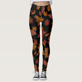 Legging Folhas de queda do outono no preto feito sob