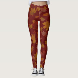 Legging Folhas de queda do outono no vermelho de vinho