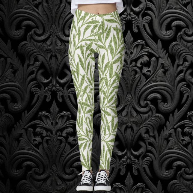 Legging Folhas de Salgueiro Vitorianas Antigas por William (Vintage Victorian Willow Leaves by William Morris Leggings)